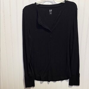 GAP Women's large tall Classic Black Henley Long Sleeve